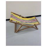 Folding Wooden Deck Chair with Striped Canvas Seat