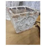 Collection of 3 Decorative Cement Planters with Metal Garden Ornaments