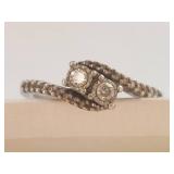 Sterling Silver Ring with Dual Diamond Design