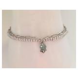 Sterling Silver Pearl Bracelet with Green Stone Charm