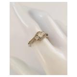 Sterling Silver Three-Stone Clear Gemstone Ring