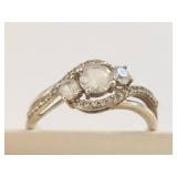 Sterling Silver Three-Stone Clear Gemstone Ring