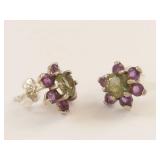 Sterling Silver Amethyst and Peridot Earrings
