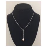 Elegant Sterling Silver Y Drop Pearl Pendant Necklace