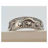 Sterling Silver Celestial Star Moon Adjustable Ring