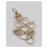 Sterling Silver Heart Pendant with Faith Hope Love
