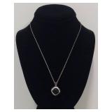Sterling Silver Necklace with Black Stone Pendant