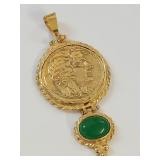 Vintage Gold-Tone Sterling Silver Roman Coin Pendant