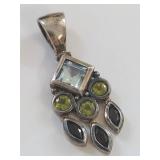 Sterling Silver Pendant with Multi-colored Stones