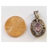 Vintage Sterling Silver Pendant with Purple Stone