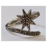 Sterling Silver Star Design Ring with Marcasite