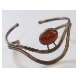 Vintage Silver Bracelet with Red Stone Centerpiece
