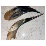 Vintage Bird-Carved Horn Pair - Handcrafted Decorative Horn Sculptures