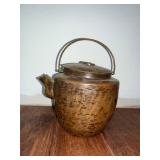 Hammered Copper Tea Kettle - Arched Wire Handle, Lidded, Antique Patina