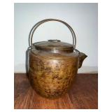 Hammered Copper Tea Kettle - Arched Wire Handle, Lidded, Antique Patina