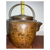 Hammered Copper Tea Kettle - Arched Wire Handle, Lidded, Antique Patina