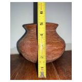 Terracotta Pot With Ringed Banding - Bulbous Hand-thrown Vase, ~6 in tall