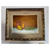 Linister 1965 Still Life Oil Painting - Pears & Grapes in Ornate Gold Frame