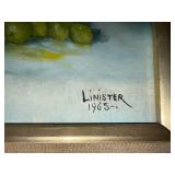 Linister 1965 Still Life Oil Painting - Pears & Grapes in Ornate Gold Frame