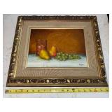 Linister 1965 Still Life Oil Painting - Pears & Grapes in Ornate Gold Frame