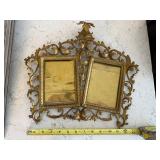 Antique Gilt Metal Rococo Double Picture Frames - Pair