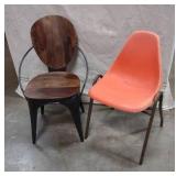 1 Orange School Style Chair 1 Wood and Metal Side chair