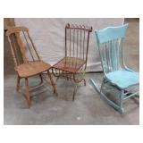 3 Vintage Chairs Rocking Chair Metal Chair Wooden Chair