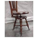 Antique Victorian-Style Adjustable Organ Stool With Back