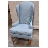 Upholstered Blue Winged-Back Chair
