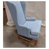 Upholstered Blue Winged-Back Chair