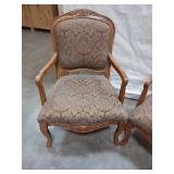 Matching Antique Oak-Finish Upholstered Arm Chairs