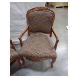 Matching Antique Oak-Finish Upholstered Arm Chairs