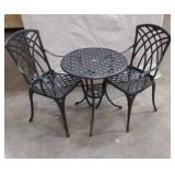 Black Metal Patio Table and 2 Metal Chairs