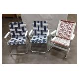 3 Vintage Folding Camping Chairs 2 Sunbeam 1 Woven Rocker