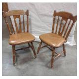 Matching Wood Spindle-Back Side Chairs Leather Seat