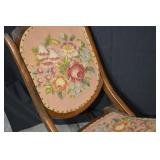 Antique Carved Wood Rocking Chair with Pink Floral Tapestry Upholstery