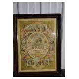 Framed Vintage Poster - Floral Border with Central Medallion Scene (1 Piece)