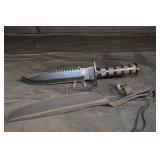 Marine Corps Combat Knife - Serrated Edge, Knurled Grip, Black Sheath