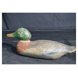 Hand-Carved Wooden Mallard Duck Decoy - Green Head, Painted Surface
