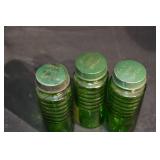 Paprika Green Glass Spice Jars - Vintage Shaker Set with Perforated Caps