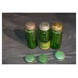Paprika Green Glass Spice Jars - Vintage Shaker Set with Perforated Caps