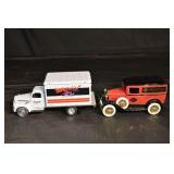 Bitchin Street Rods White Delivery Truck & Harley-Davidson Vintage Car Die-Cast (Lot of 2)