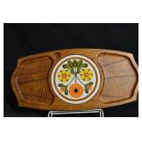 Galley Craft Quality Woodware Serving Tray with Floral Ceramic Inlay