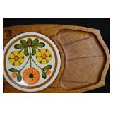 Galley Craft Quality Woodware Serving Tray with Floral Ceramic Inlay