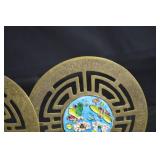 Pair of Brass Chinese Cloisonné Round Medallion Bookends