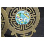 Pair of Brass Chinese Cloisonné Round Medallion Bookends