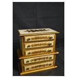 Miniature Six-Drawer Jewelry Box Dresser - Floral Inlay, Vintage Wood Finish