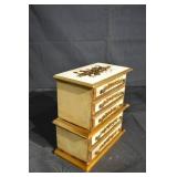 Miniature Six-Drawer Jewelry Box Dresser - Floral Inlay, Vintage Wood Finish