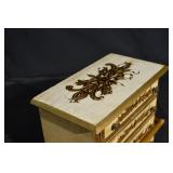 Miniature Six-Drawer Jewelry Box Dresser - Floral Inlay, Vintage Wood Finish