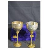 Brass Goblets - Pair in Purple Velvet Case